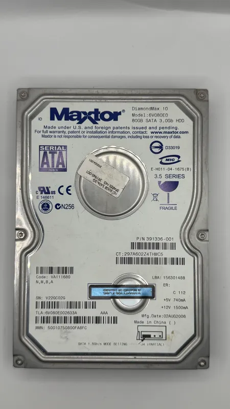 Lot of 4x 3.5" Internal SATA Hard Drives (1TB WD, 1TB Hitachi, 500GB Seagate, 80GB Maxtor)